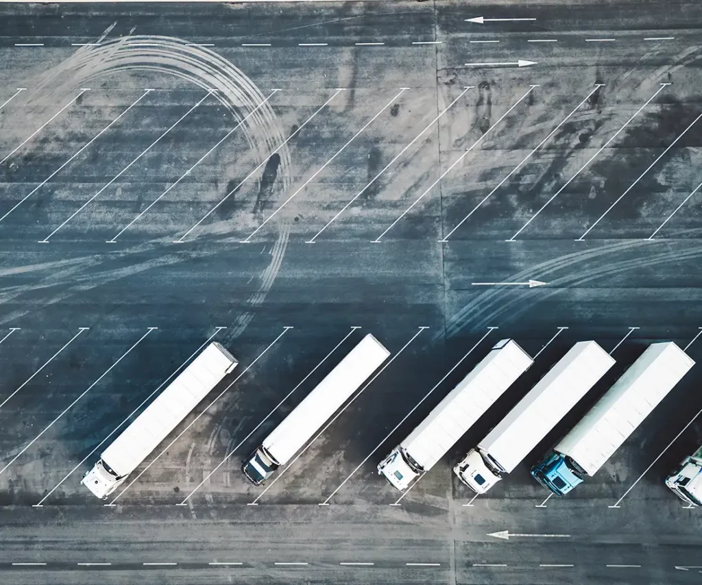 Ariel view of lorries parking
