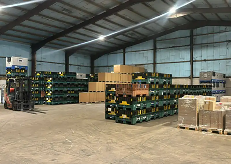 Inside of unit with a pallets of boxes